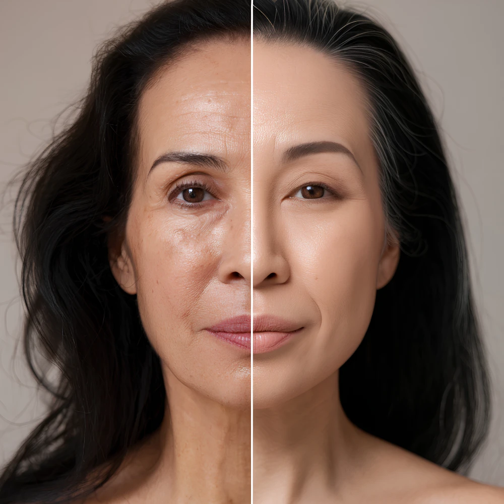 Side-by-side comparison showing microneedling with PRP results.